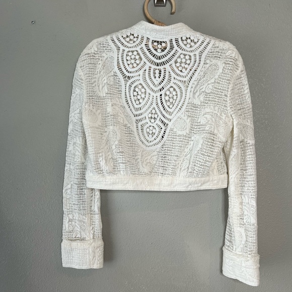 Free People White Lace Cropped Jacket Full Zipper Jacket Size Small - Picture 2 of 12